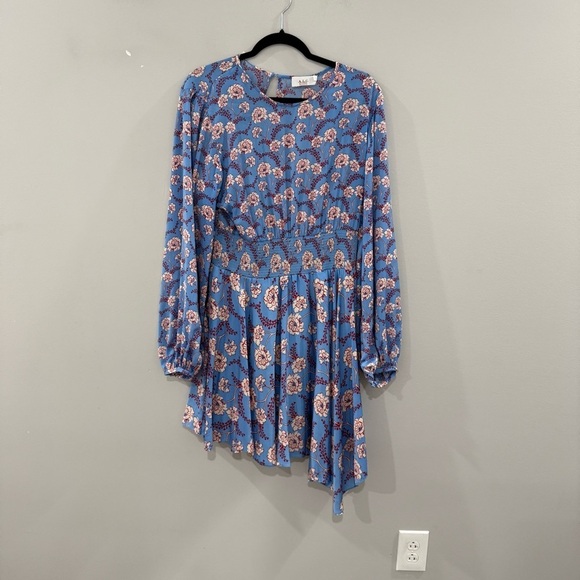 A.L.C. Dress Behati Mini Asymmetric Pleated in Blue Floral - Picture 6 of 8